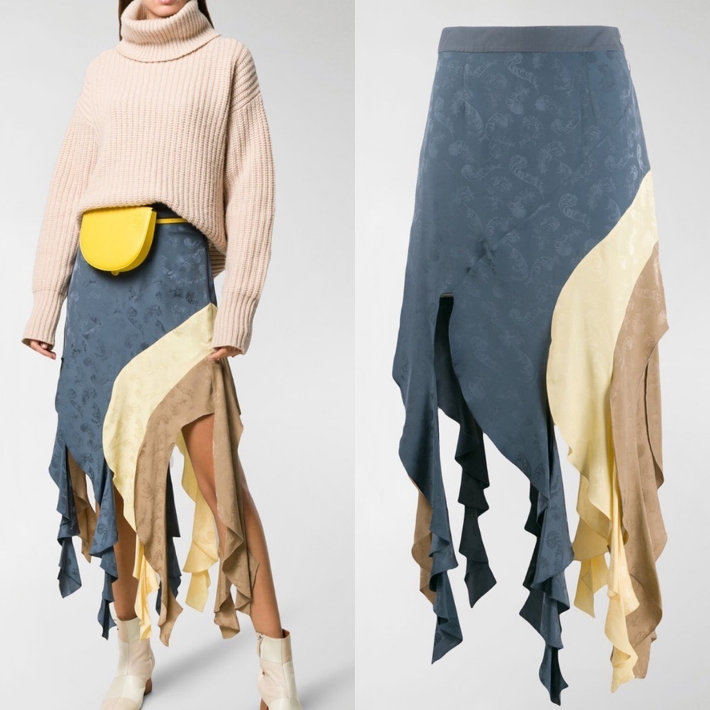 LOEWE Asymmetric curl skirt panels Jacquard patchwork